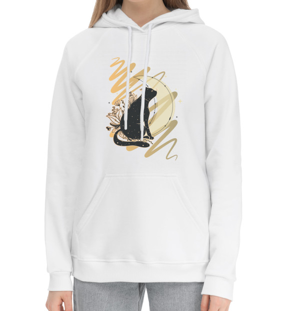 Женский хлопковый худи с изображением Moon Cat цвета Белый