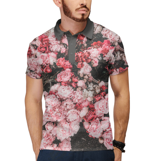 Мужское поло с изображением Дикие розы цвета Белый