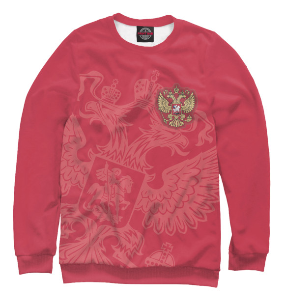 Свитшот для девочек с изображением Герб России красный цвета Белый