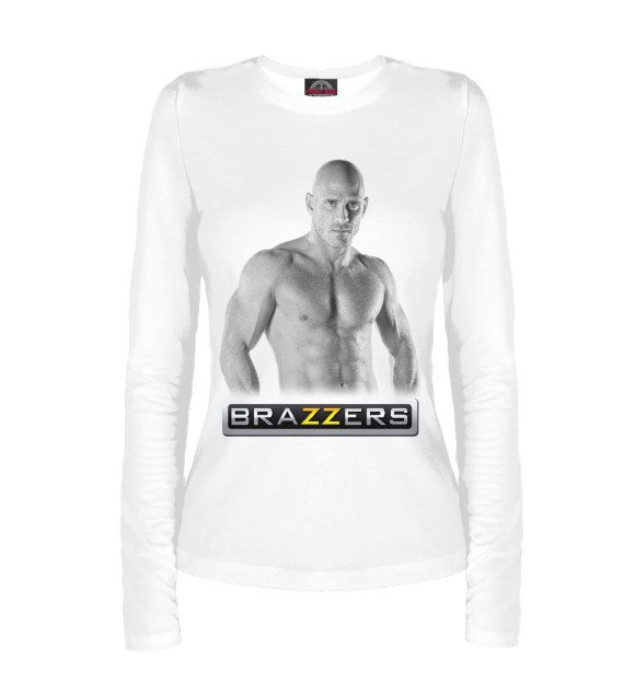 Женский лонгслив с изображением Лысый из Brazzers цвета Белый