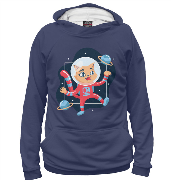 Женское худи с изображением Space kitty цвета Белый