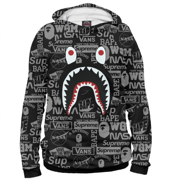 Женское худи с изображением Bape shark цвета Белый