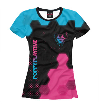 Женская футболка Poppy Playtime Neon Gradient (соты)