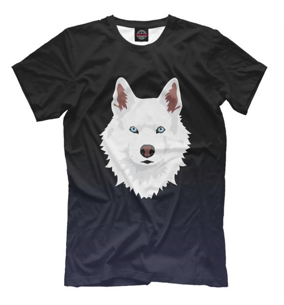 Мужская футболка с изображением White Siberian Husky цвета Белый