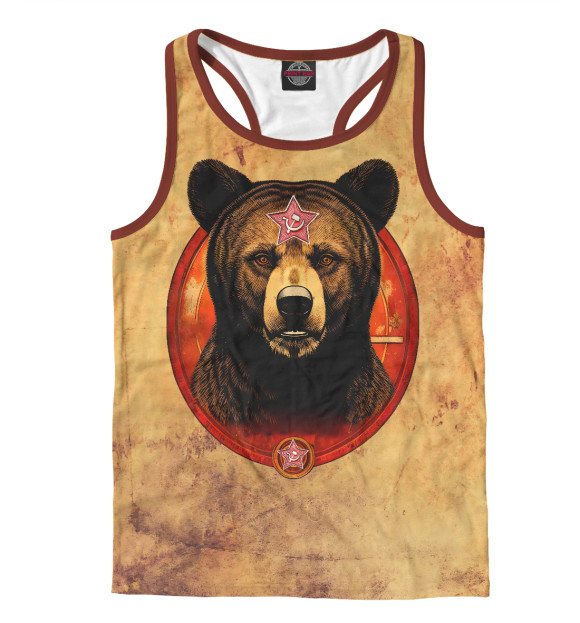 Мужская майка-борцовка с изображением Медведь с красной звездой цвета Белый