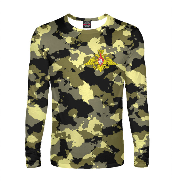 Мужской лонгслив с изображением Армия России камуфляж цвета Белый