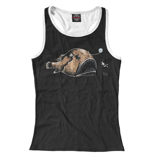 Женская майка-борцовка с изображением Удильщик цвета Белый