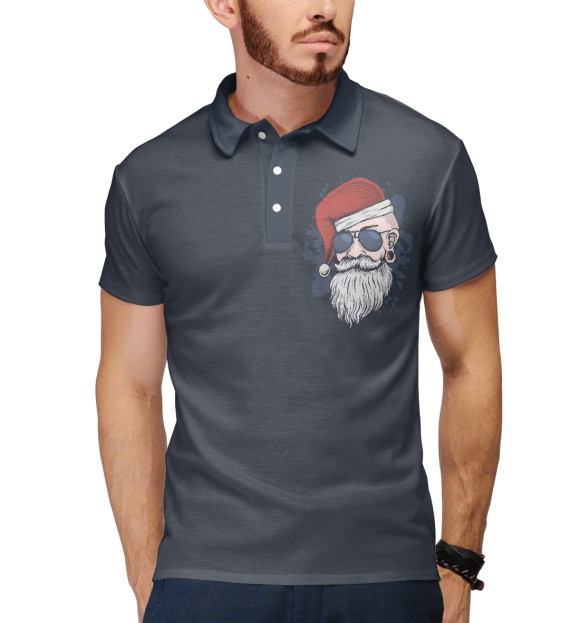 Мужское поло с изображением Хипстер Дед Мороз цвета Белый
