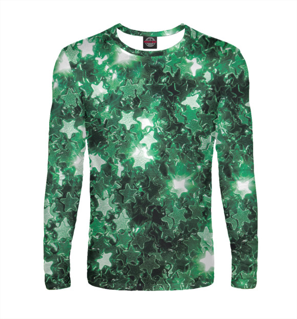 Мужской лонгслив с изображением Зеленые звезды цвета Белый