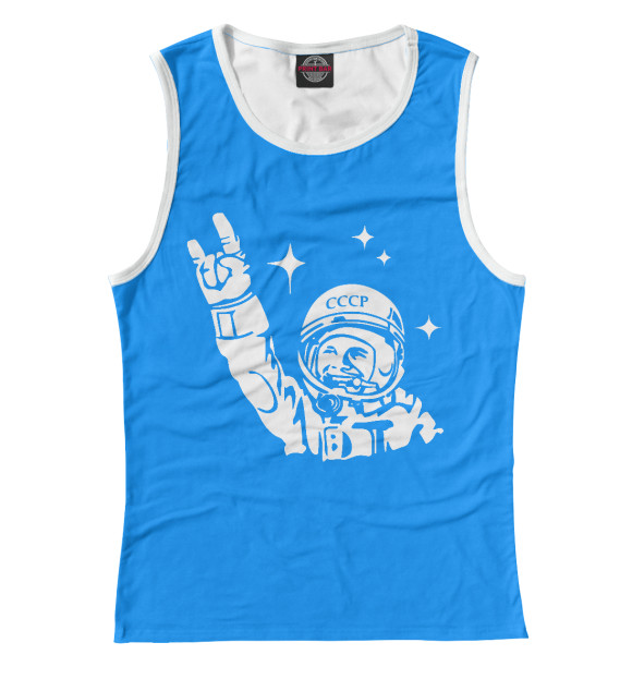 Женская майка с изображением Юрий Гагарин Рокер цвета Белый