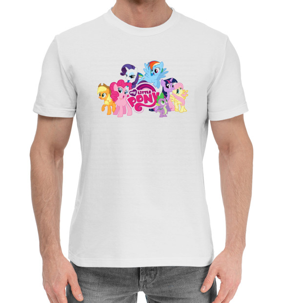 Мужская хлопковая футболка с изображением My Little Pony цвета Белый