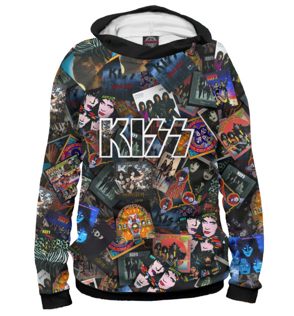 Женское худи с изображением Дискография KISS цвета Белый