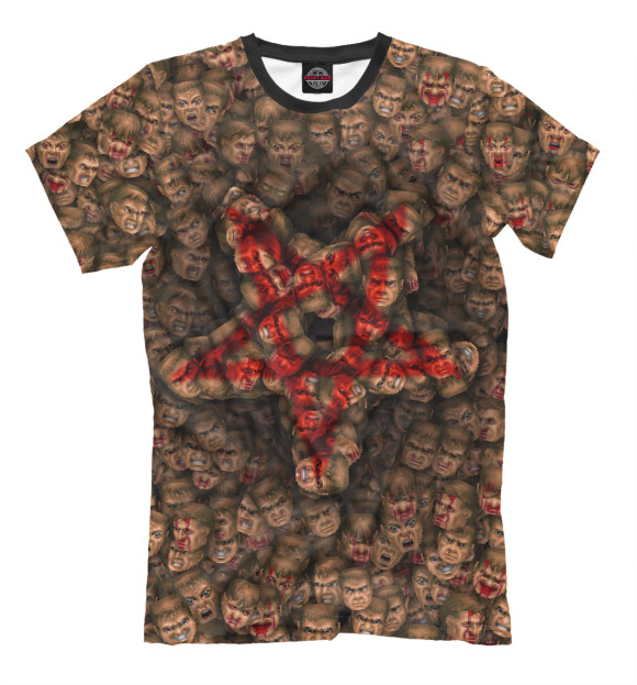 Мужская футболка с изображением Doom. Пентаграмма (pixel-art) цвета Молочно-белый