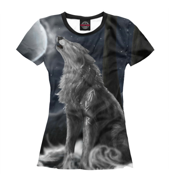 Женская футболка с изображением Волк с рунами цвета Белый