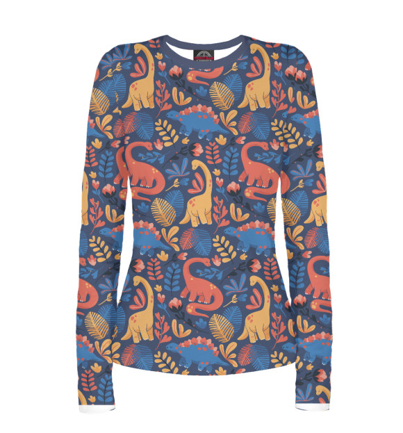 Женский лонгслив с изображением Динозаврики цвета Белый