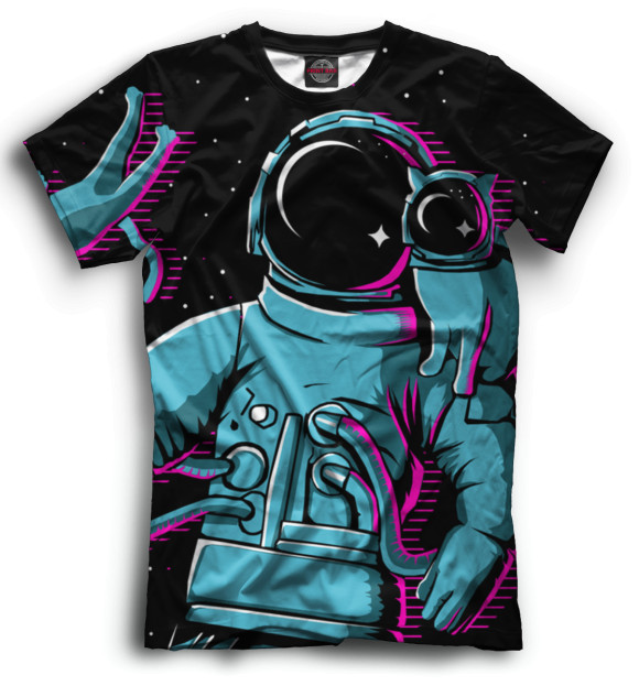 Мужская футболка с изображением Космонавты цвета Черный