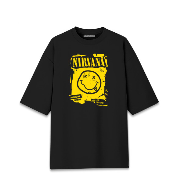 Женская футболка оверсайз с изображением Нирвана (Nirvana) цвета Черный