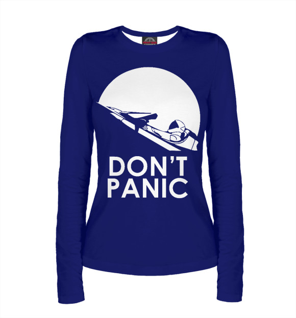 Женский лонгслив с изображением Don't Panic цвета Белый