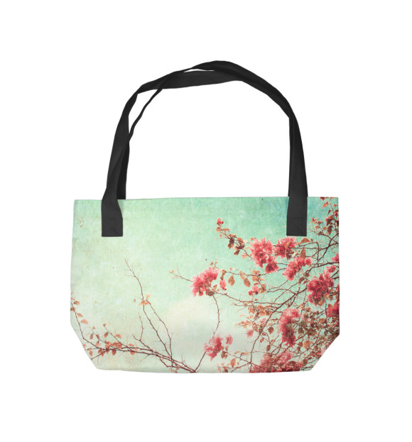 Пляжная сумка с изображением Девушка и сакура цвета 