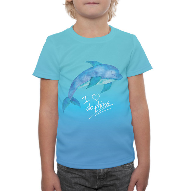 Футболка для мальчиков с изображением Love dolphins цвета Белый
