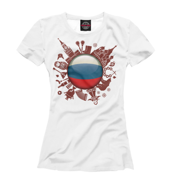 Футболка для девочек с изображением Глобус России цвета Белый