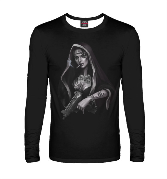 Мужской лонгслив с изображением Монашка и оружие цвета Белый
