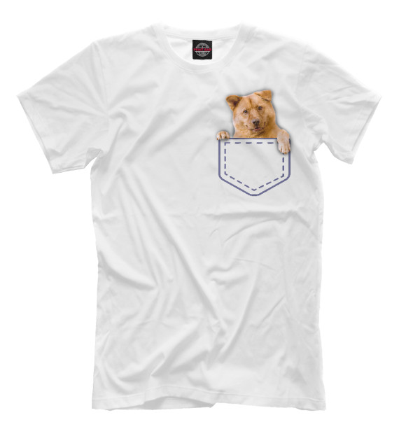Мужская футболка с изображением Собака в кармане цвета Молочно-белый