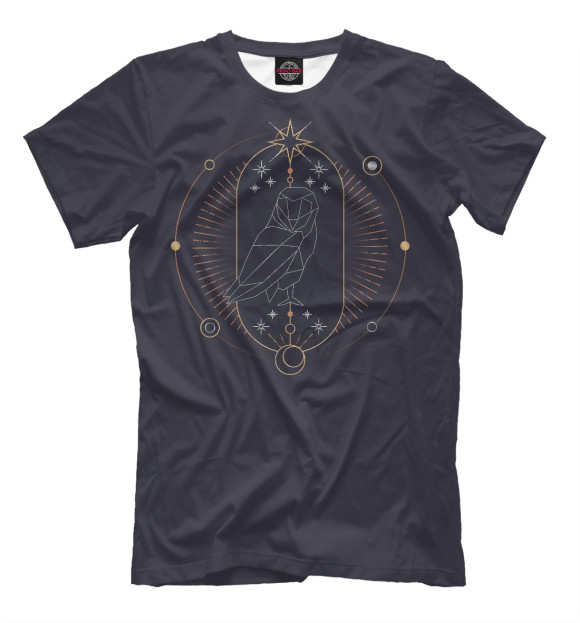 Мужская футболка с изображением Geometric astrological owl цвета Черный