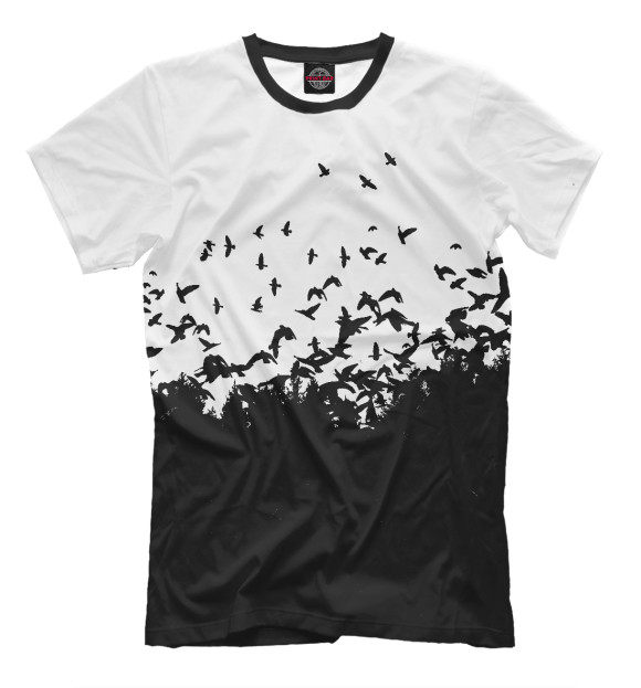 Мужская футболка с изображением Лес, птицы цвета Молочно-белый