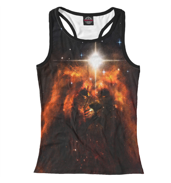 Женская майка-борцовка с изображением Лев космос цвета Белый