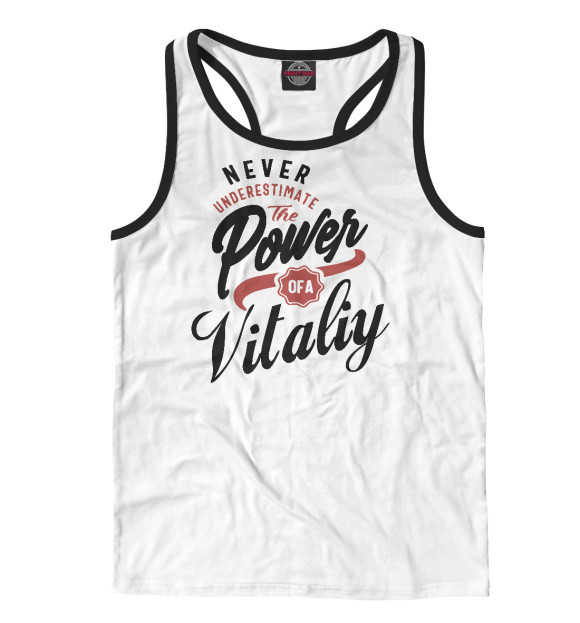 Мужская майка-борцовка с изображением Недооценивай силу Виталия цвета Белый
