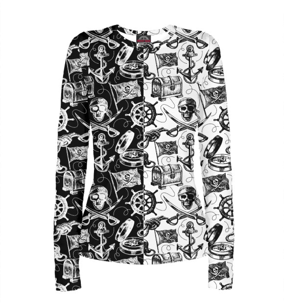 Женский лонгслив с изображением Пираты (pattern) цвета Белый