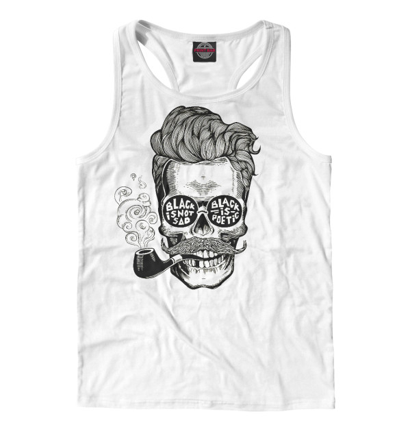 Мужская майка-борцовка с изображением Black is not sad, black is poetic цвета Белый