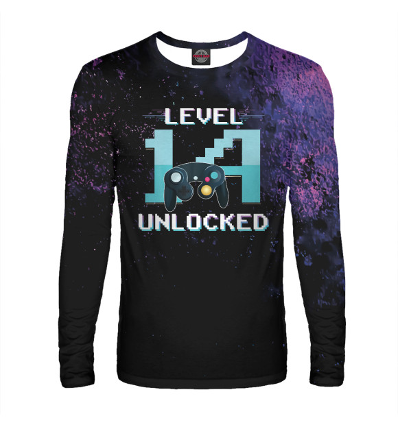Мужской лонгслив с изображением Level 14 Unlocked Gamer цвета Белый