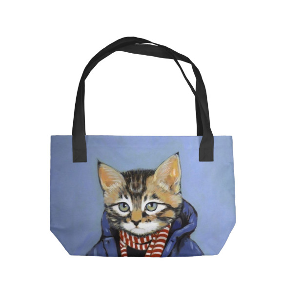 Пляжная сумка с изображением Кот в пальто цвета 