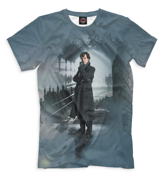 Мужская футболка с изображением Шерлок цвета Серый