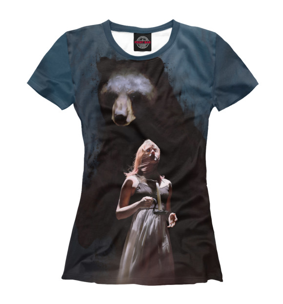 Женская футболка с изображением Девушка с медведем цвета Белый