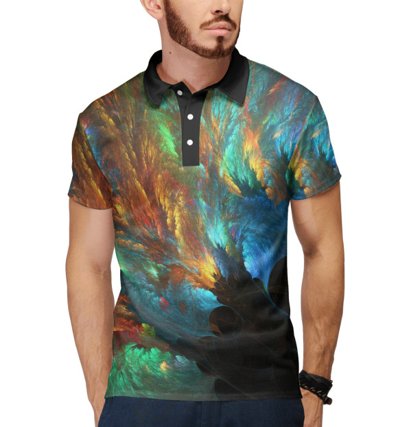 Мужское поло с притом Фрактальные перья цвета Белый Мужское поло с изображением Фрактальные перья цвета Белый