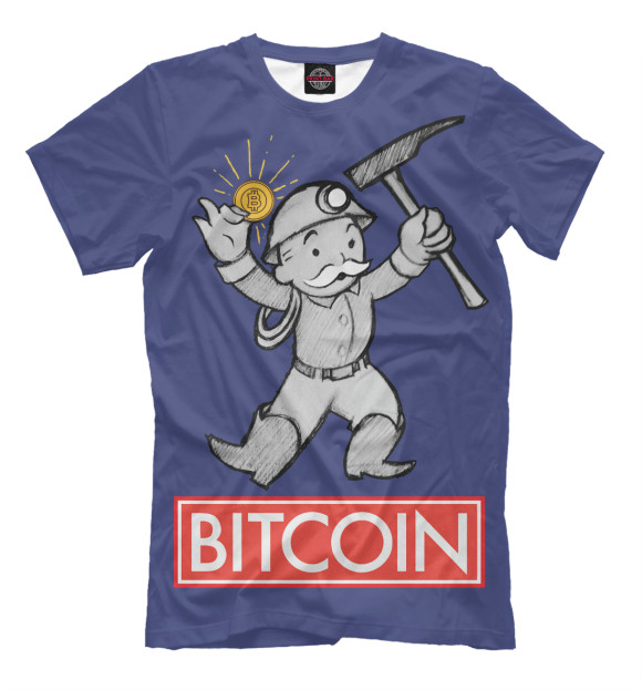 Мужская футболка с изображением Bitcoin Майнер цвета Серый
