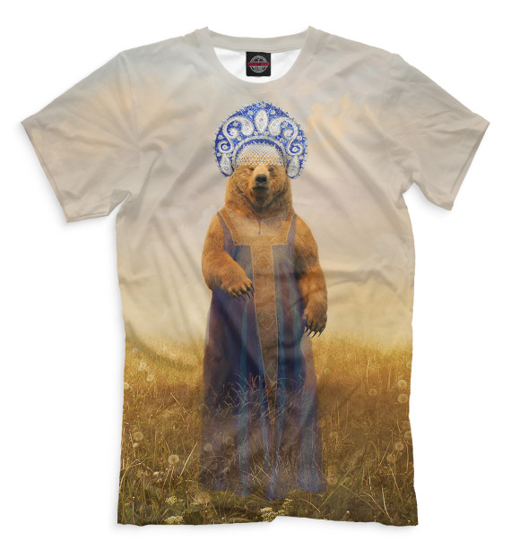 Мужская футболка с изображением Медведица в сарафане цвета Бежевый