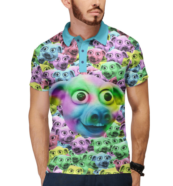 Мужское поло с притом Психоделические свинки цвета Белый Мужское поло с изображением Психоделические свинки цвета Белый