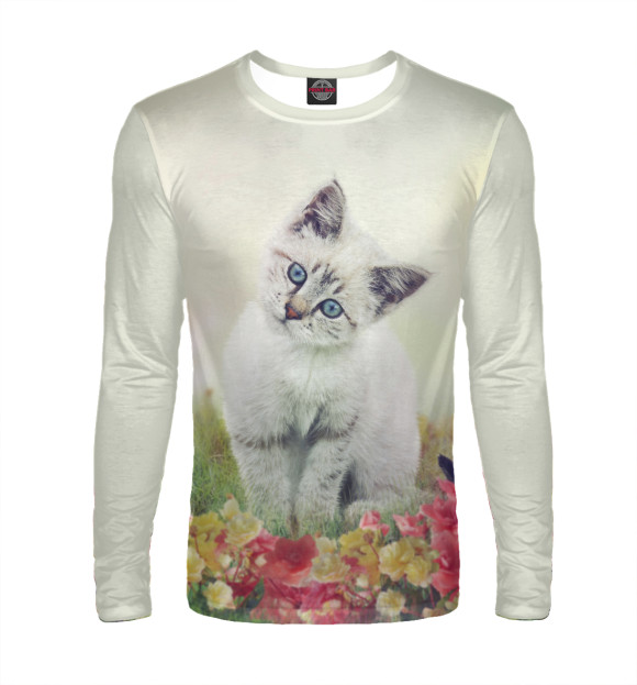 Мужской лонгслив с изображением Котенок цвета Белый