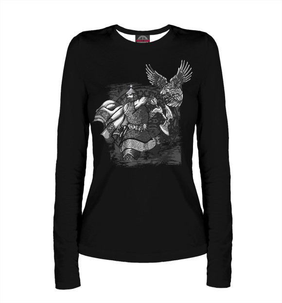 Женский лонгслив с притом Russian hero warrior цвета Белый Женский лонгслив с изображением Russian hero warrior цвета Белый