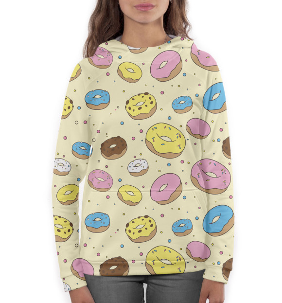 Женское худи с изображением Пончики цвета Белый