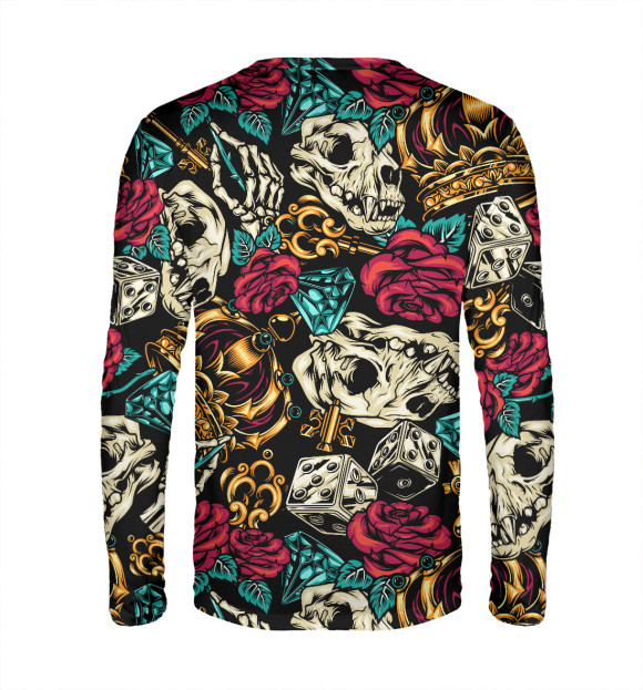 Мужской лонгслив с изображением Skull&Rose цвета Белый