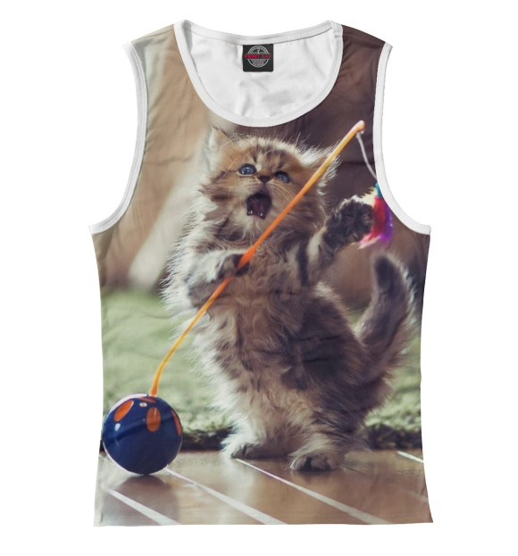 Майка для девочки с изображением Игривый котенок цвета Белый