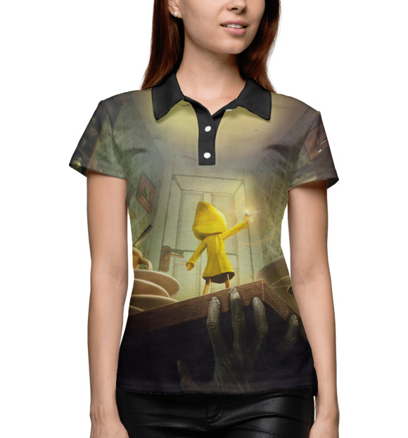 Женское поло с притом Little Nightmares цвета Белый Женское поло с изображением Little Nightmares цвета Белый