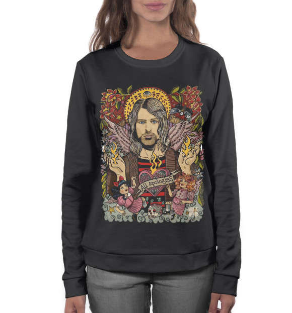 Женский свитшот с изображением Kurt Cobain цвета Белый