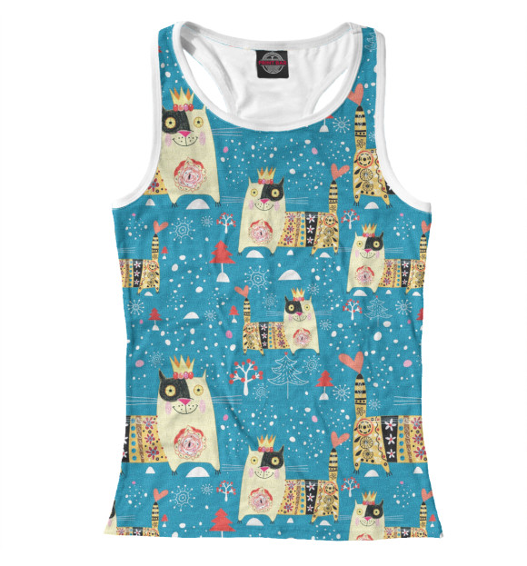 Женская майка-борцовка с изображением Королевские коты цвета Белый