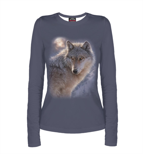 Женский лонгслив с изображением Волк цвета Белый